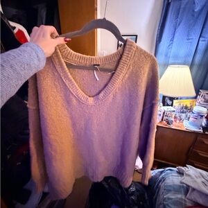 Free People Cozy Tan V-Neck Sweater